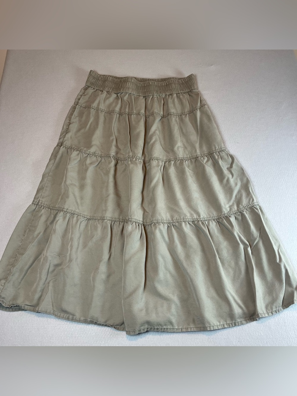 Quince 100% Tencel Lyocell Tiered Maxi Skirt Olive Green Boho Utility Large